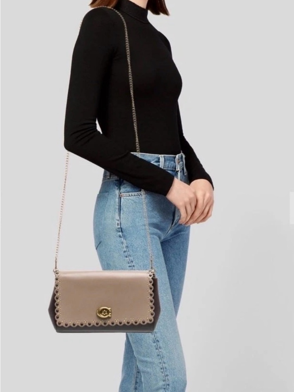 Coach Parker Scalloped and Grommet Leather Shoulder/Crossbody Handbag